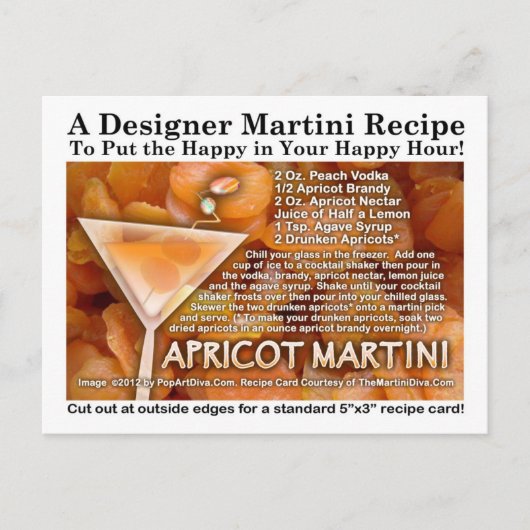 Carte postale de recette de Martini à l'abricot (Devant)