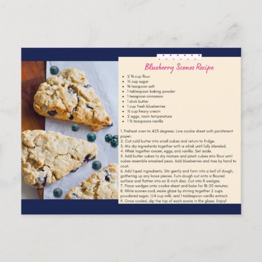 Carte postale de recette de scones aux myrtilles (Devant)