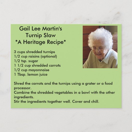 Carte postale de recette de turnip slaw (Devant)