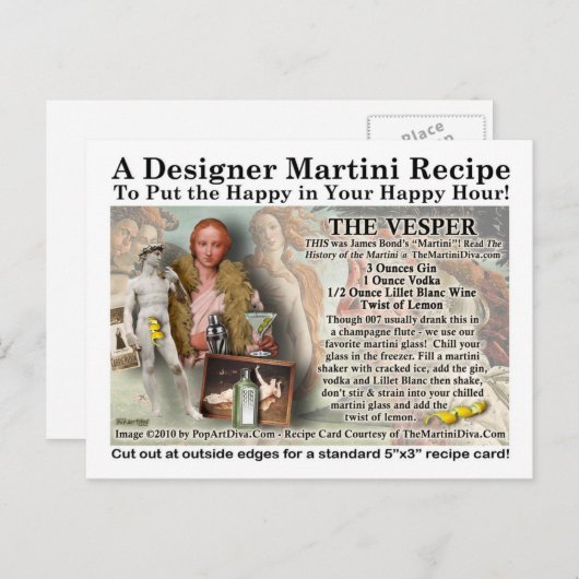 Carte postale de recette de Vesper Martini (Devant / Derrière)