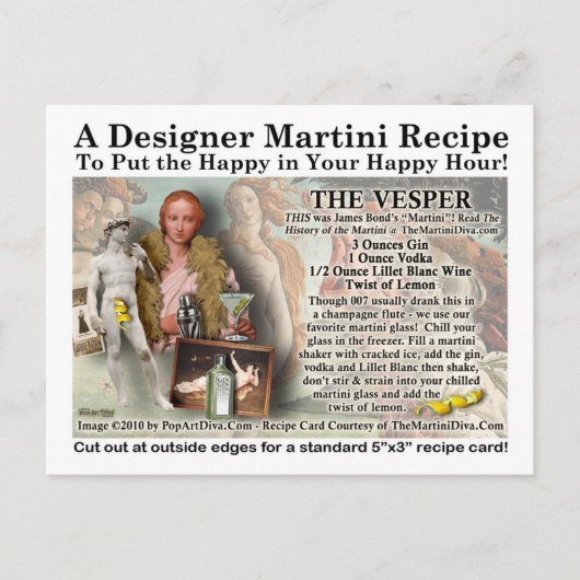 Carte postale de recette de Vesper Martini (Devant)