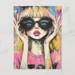 Carte postale de reine avec de grandes lunettes