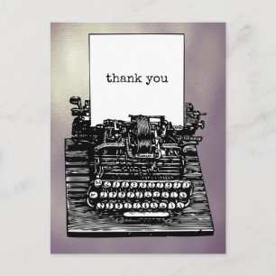 Carte postale de remerciement à la machine à écrir
