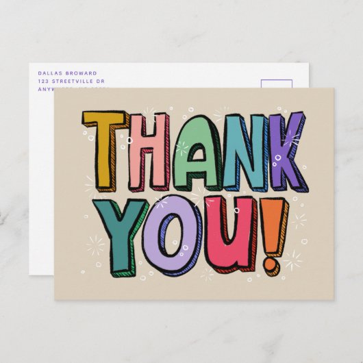 Carte postale de remerciement à lettres manuelles (Devant / Derrière)