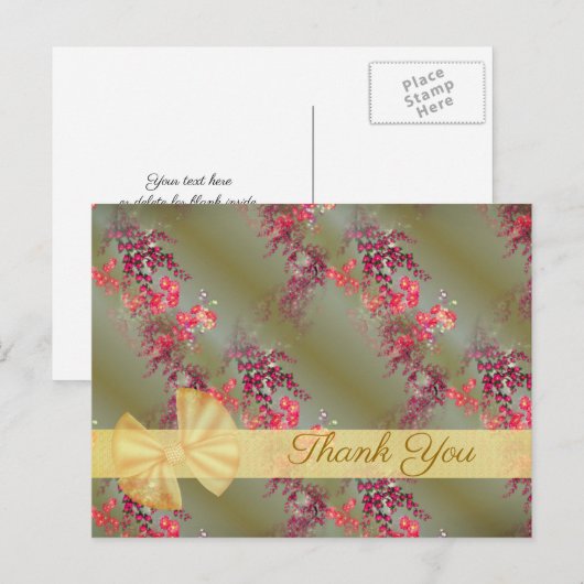 Carte postale de remerciement à motif floral rose  (Devant / Derrière)