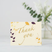 Carte postale de remerciement aux feuilles dorées  (Debout devant)