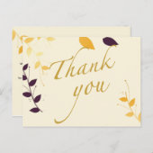 Carte postale de remerciement aux feuilles dorées  (Devant / Derrière)