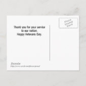 Carte postale de remerciement aux vétérans avec ph (Dos)