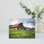 Carte postale de remerciement avec image de grange (Debout devant)