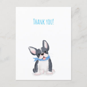 Carte postale de remerciement avec un chiot bouled
