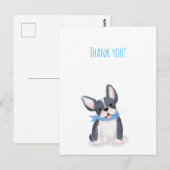 Carte postale de remerciement avec un chiot bouled (Devant / Derrière)