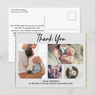 Carte postale de remerciement bébé personnalisée a