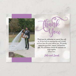 Carte postale de remerciement Bokeh de mariage