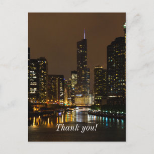 Carte postale de remerciement Chicago River Night
