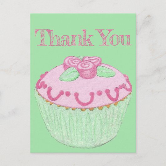 Carte postale de remerciement Cupcake rose vert (Devant)