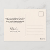 Carte postale de remerciement de mariage à l'aquar (Dos)