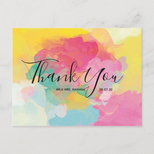 Carte postale de remerciement de mariage à l'aquar (Devant)