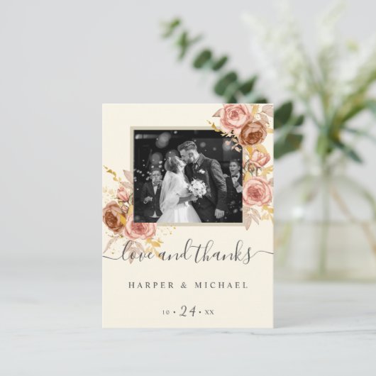 Carte postale de remerciement de mariage avec phot (Debout devant)