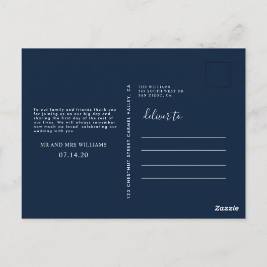 Carte postale de remerciement de mariage + photo d (Dos)