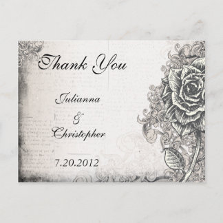 Carte postale de remerciement de mariage Rose tato