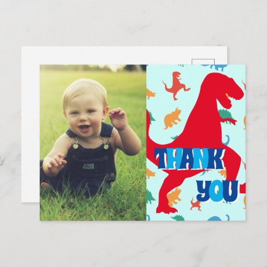 Carte postale de remerciement dinosaure pour enfan (Devant / Derrière)