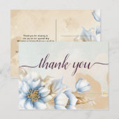 Carte postale de remerciement florale Bleue Vintag (Devant / Derrière)
