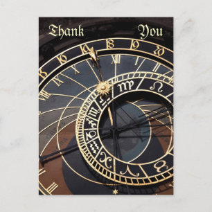 carte postale de remerciement horloge astronomique