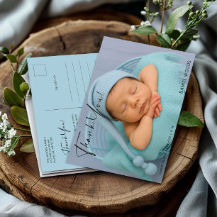 Carte postale de remerciement pour bébé bleu éléga