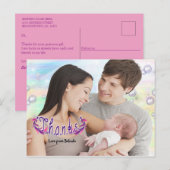 Carte postale de remerciement pour bébé fille avec (Devant / Derrière)