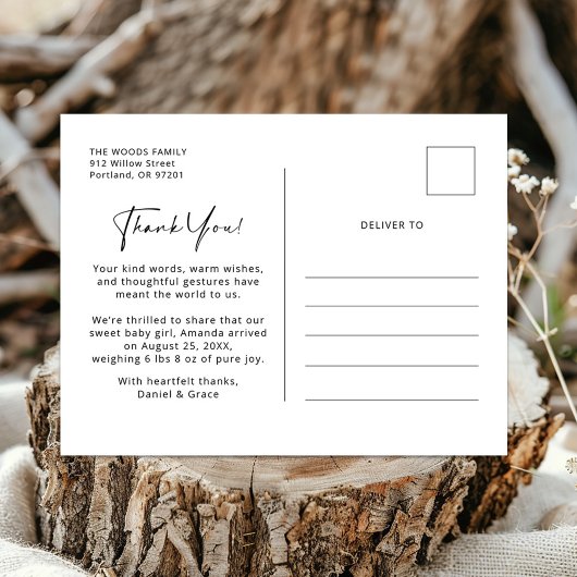 Carte postale de remerciement pour photo de nouvea