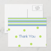 Carte postale de remerciement rayée à pois verts e (Devant / Derrière)