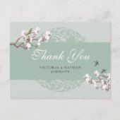 Carte postale de remerciement rétro vert sauge en  (Devant)
