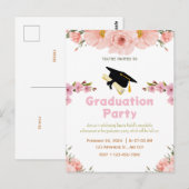 Carte postale de remise des diplômes à fleurs rose (Devant / Derrière)