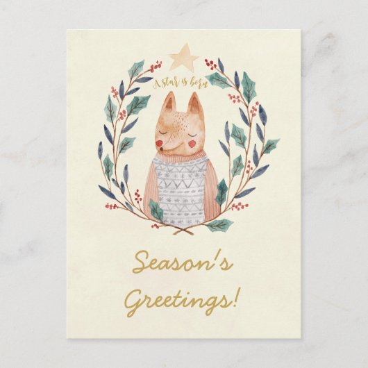 Carte postale de renard de guirlande de houx de (Devant)