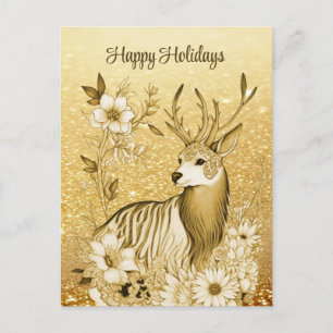 Carte postale de renne floral doré