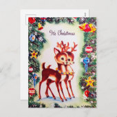 Carte postale de rennes de Noël rétro (Devant / Derrière)