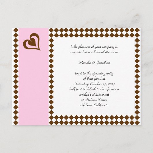 Carte postale de réponse d'invitation rose Brown (Devant)