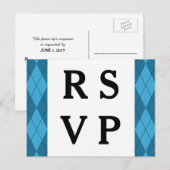 Carte postale de réponse Mariage Jacquard bleu (Devant / Derrière)
