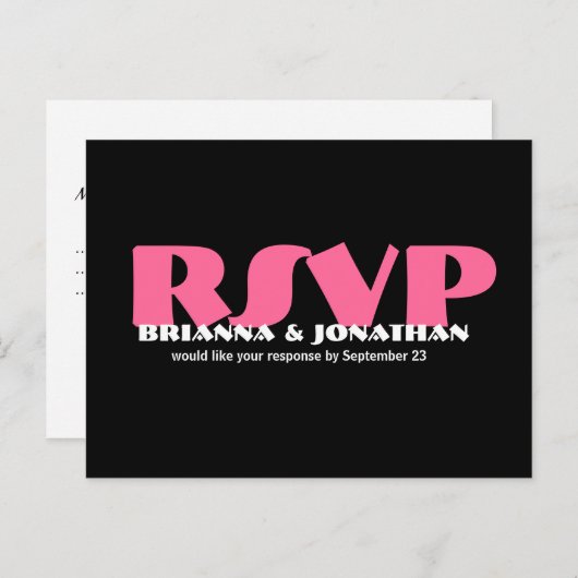 Carte postale de réponse Mariage RSVP noir et rose (Devant / Derrière)