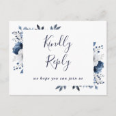 Carte postale de réponse RSVP à fleurs bleue marin (Devant)