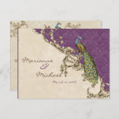 Carte postale de réponse RSVP Peacock & Etchs vint (Devant / Derrière)