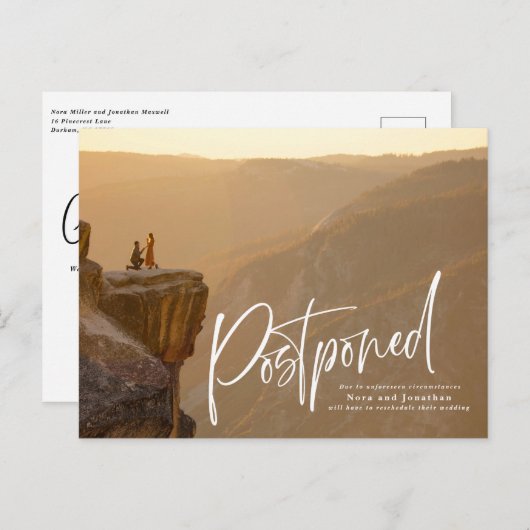 Carte postale de report de mariage à écriture rapi (Devant / Derrière)