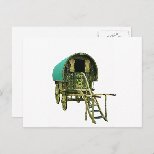 carte postale de roulotte gitane à toit cintré (Devant / Derrière)