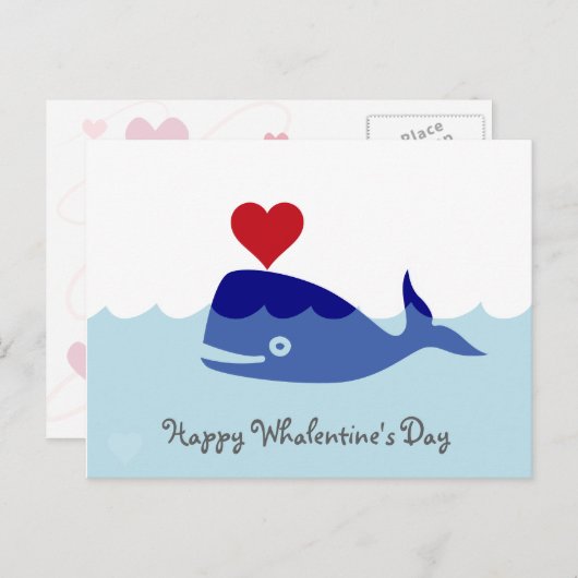 Carte postale de Saint-Valentin de baleine (Devant / Derrière)