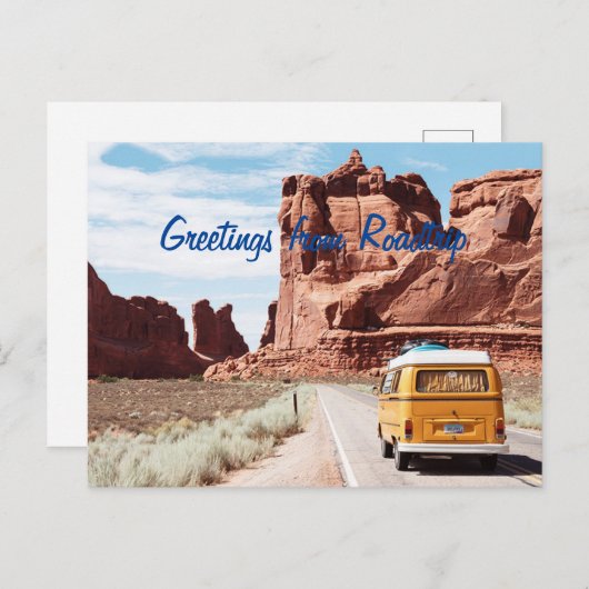 Carte postale de salutations de roadtrip avec camp (Devant / Derrière)