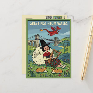 Carte postale de salutations de style dessin animé