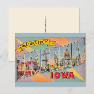 Carte postale de salutations Des Moines Iowa