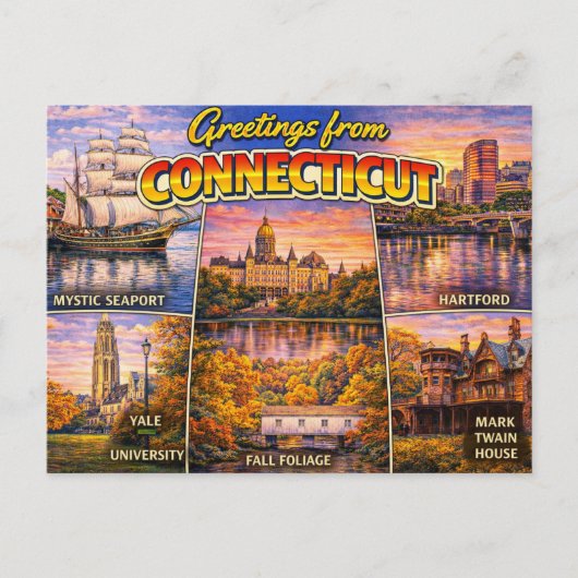 Carte postale de salutations du Connecticut (Devant)