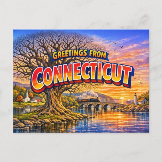 Carte postale de salutations du Connecticut (Devant)
