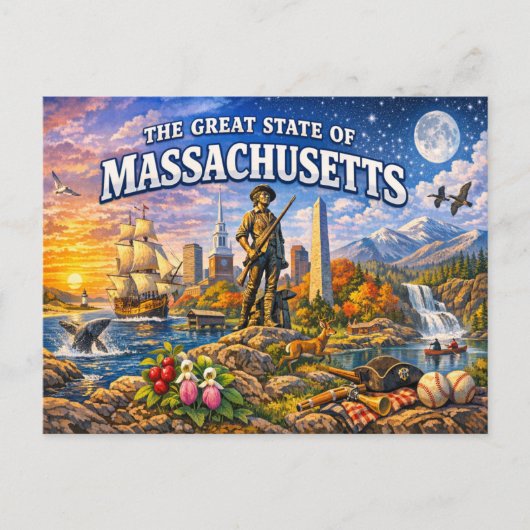 Carte postale de salutations du Massachusetts (Devant)